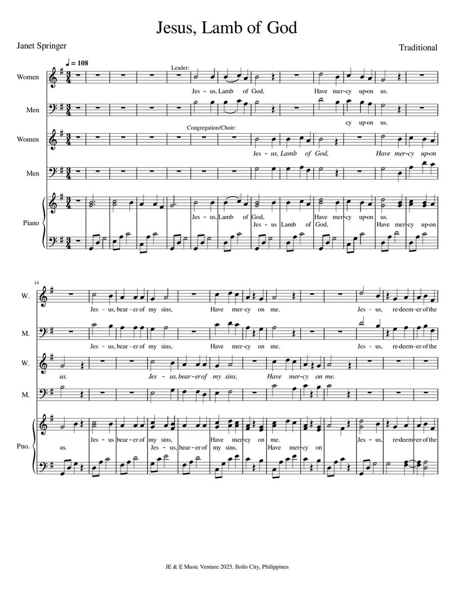 Jesus, Lamb of God Jesus, Lamb of God 4-Part scores gallery preview page 1