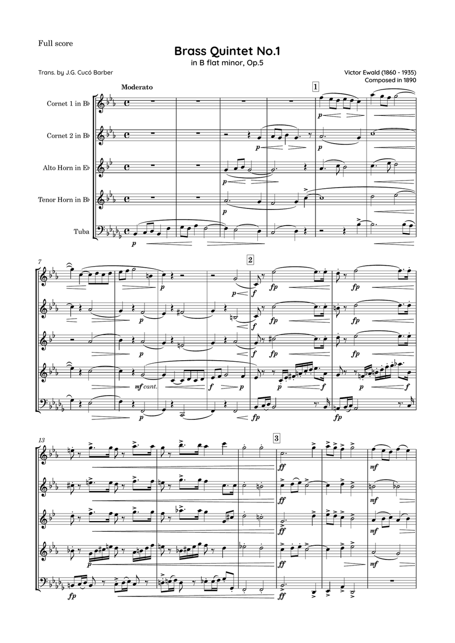 Ewald - Brass Quintet No.1 in B flat minor, Op.5 Brass Quintet scores gallery preview page 2