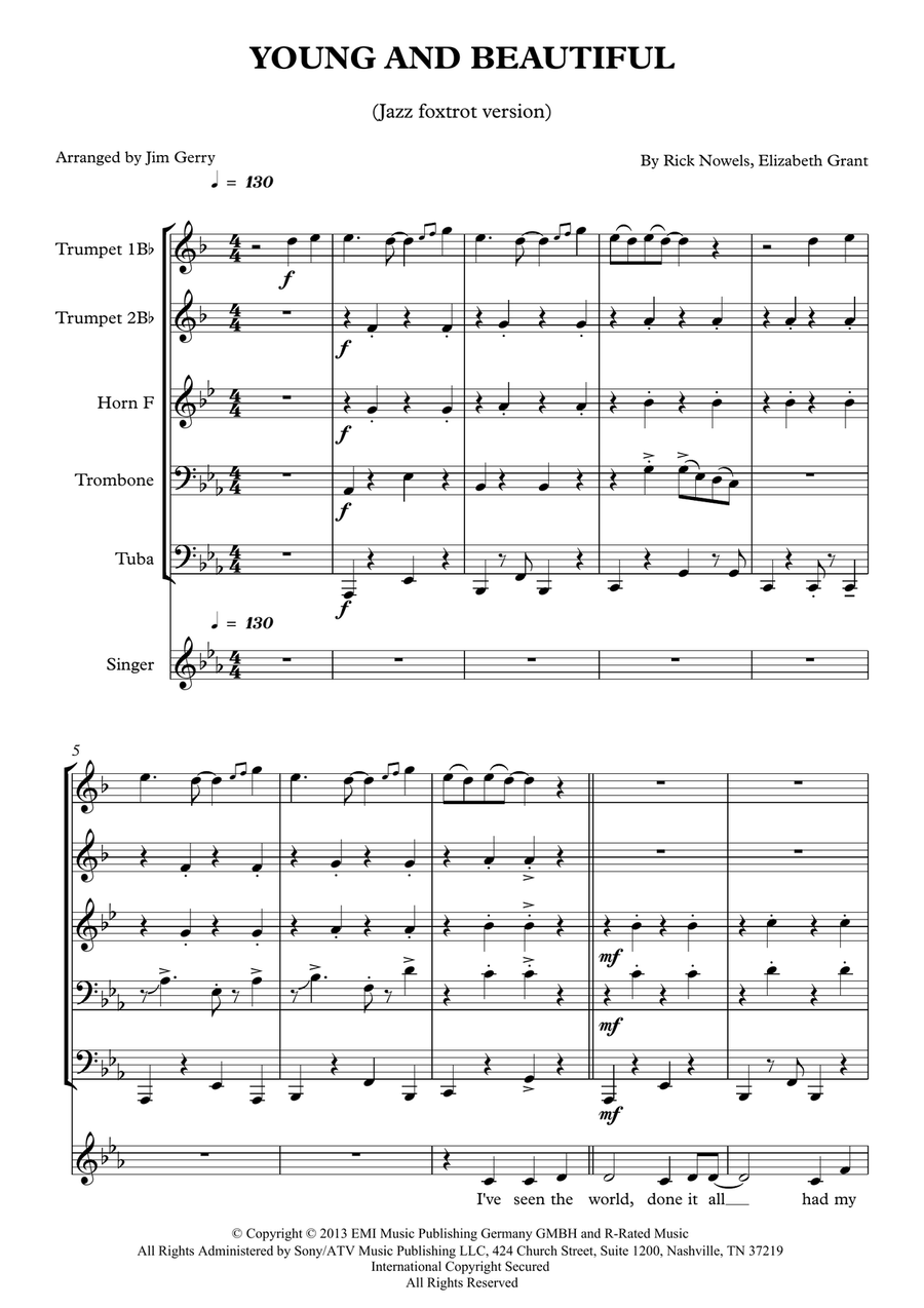 Young And Beautiful Brass Ensemble scores gallery preview page 1