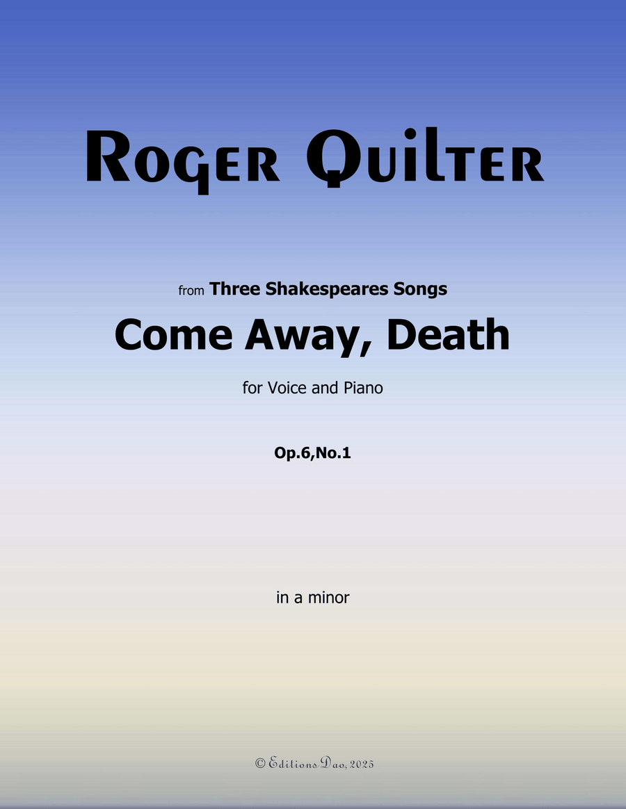 Come Away, Death, by Roger Quilter, in a minor Piano, Vocal scores gallery preview page 1