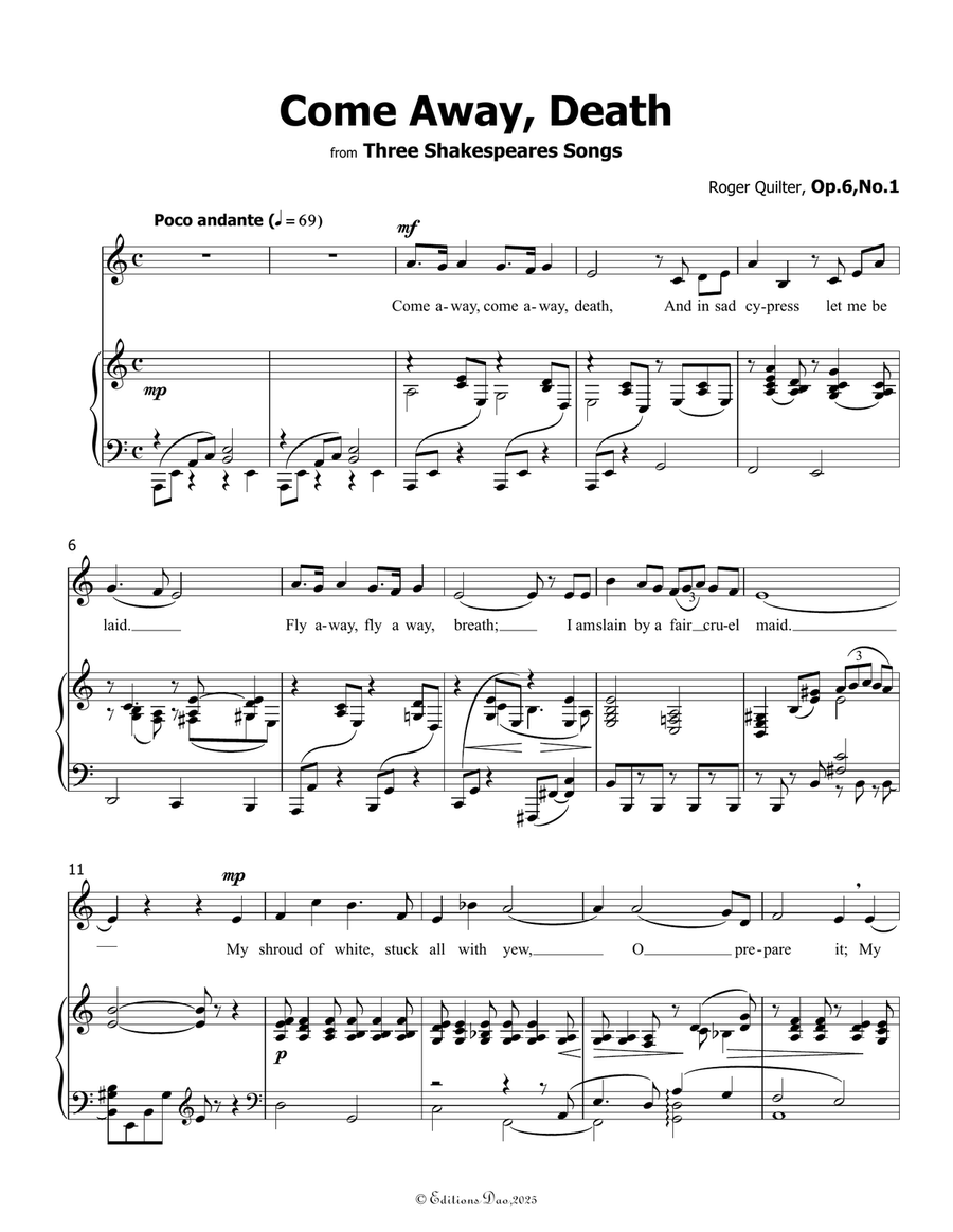 Come Away, Death, by Roger Quilter, in a minor Piano, Vocal scores gallery preview page 3