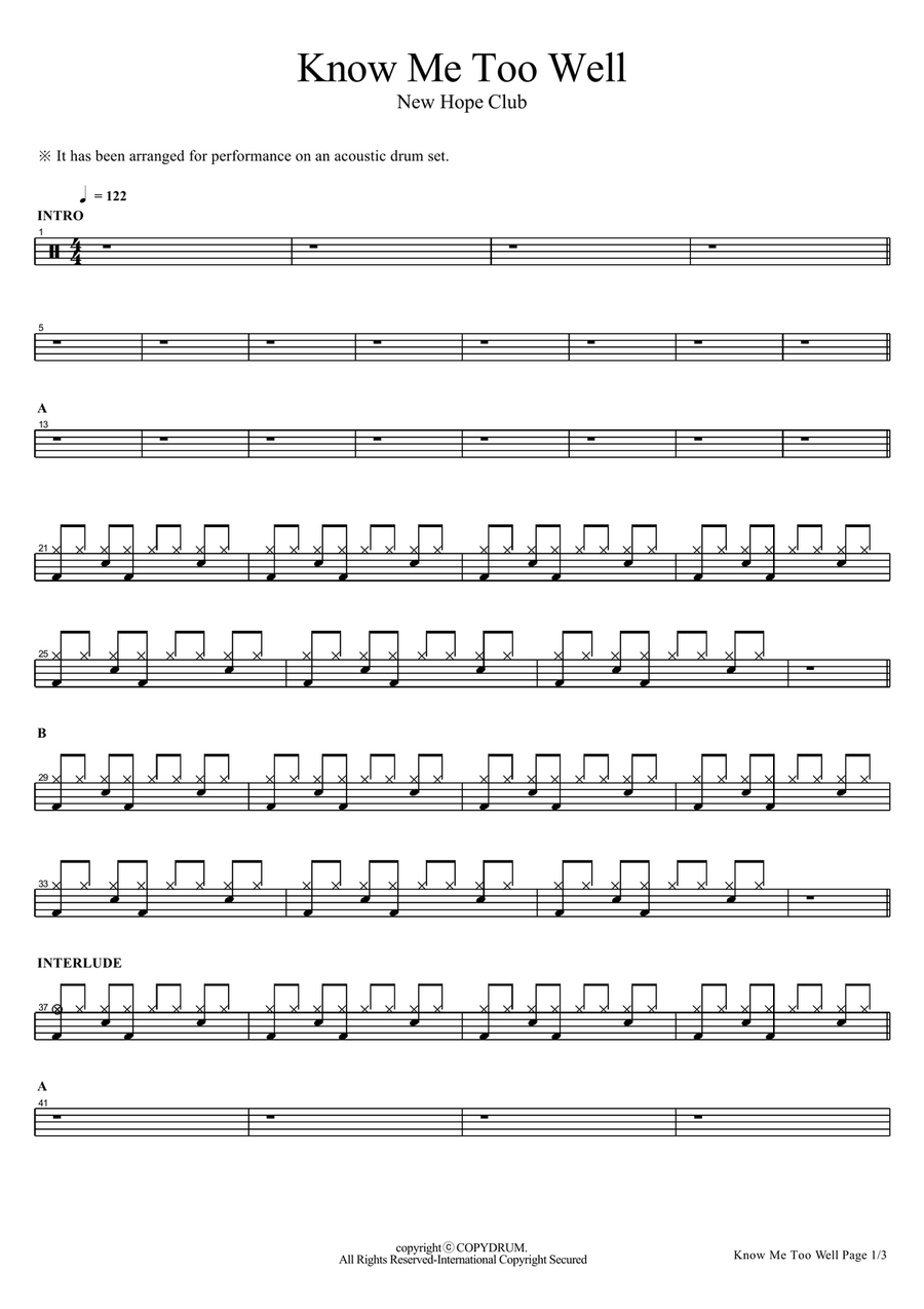 Know Me Too Well Know Me Too Well Drum Set scores gallery preview page 1