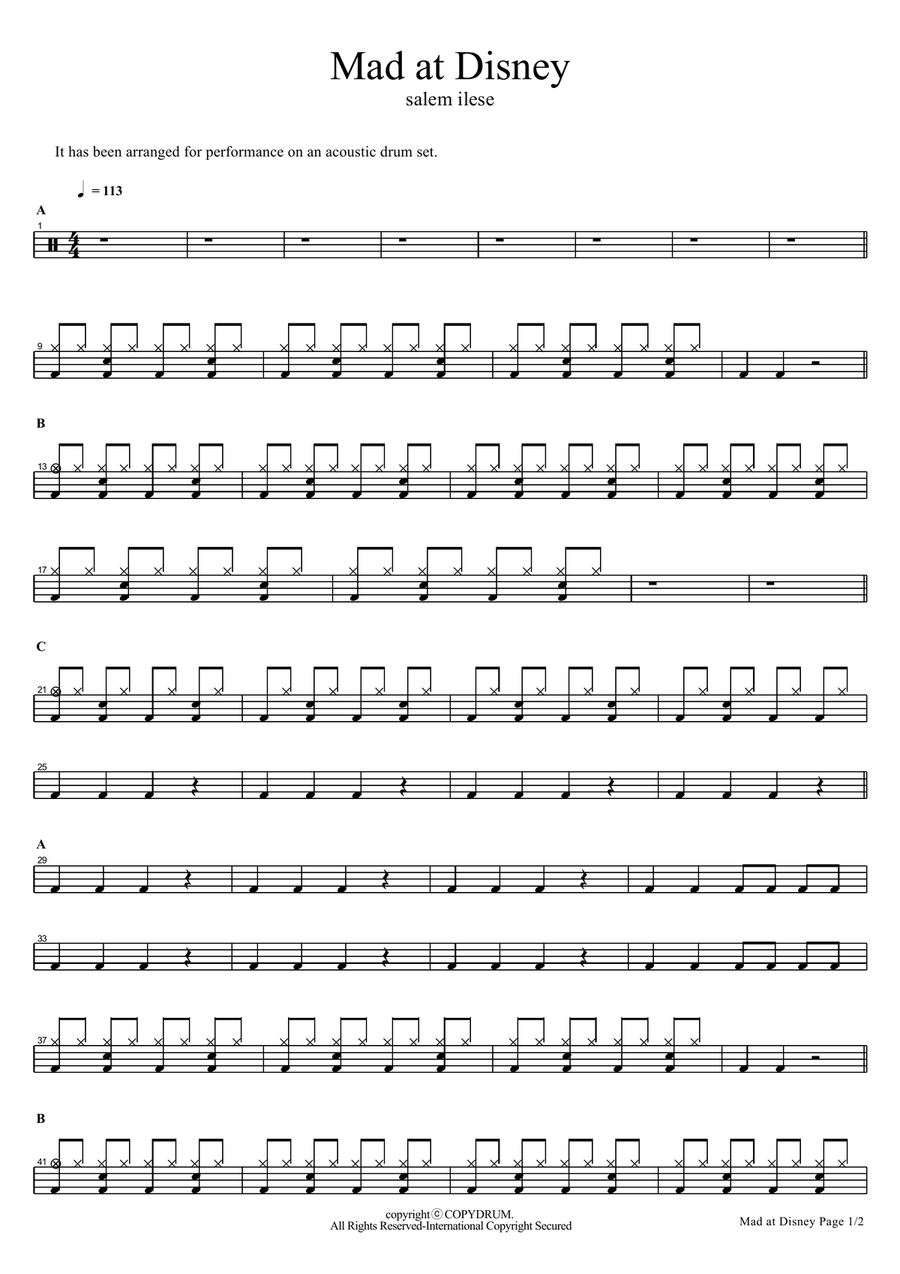 Mad At Disney Mad At Disney Drum Set scores gallery preview page 1