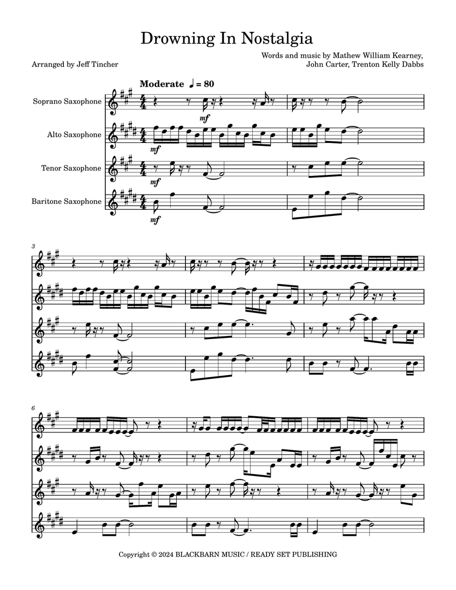 Drowning In Nostalgia Saxophone Quartet scores gallery preview page 2