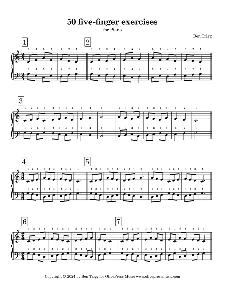 50 Five-finger exercises for Piano Piano Method scores gallery preview page 4