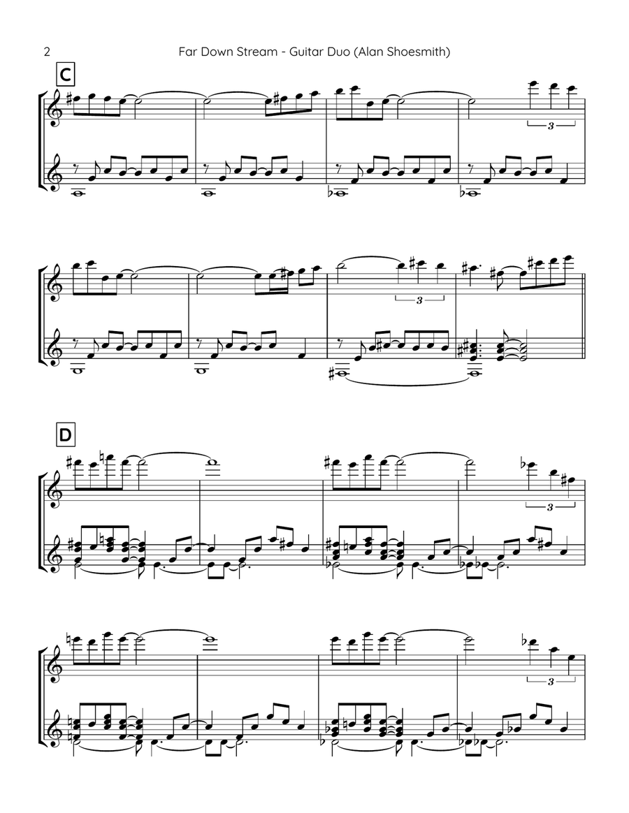 Far Down Stream - classical guitar duet (score & separate parts) Acoustic Guitar scores gallery preview page 2