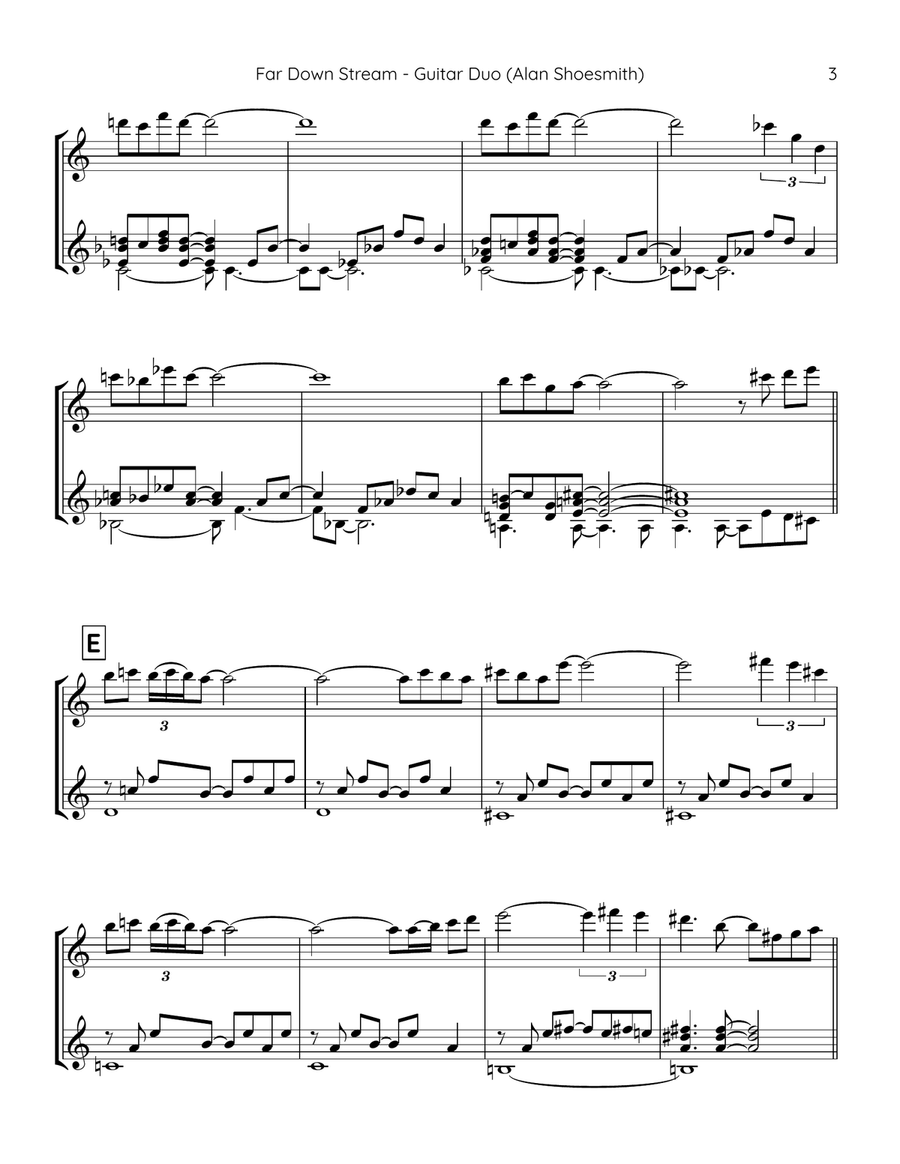 Far Down Stream - classical guitar duet (score & separate parts) Acoustic Guitar scores gallery preview page 3
