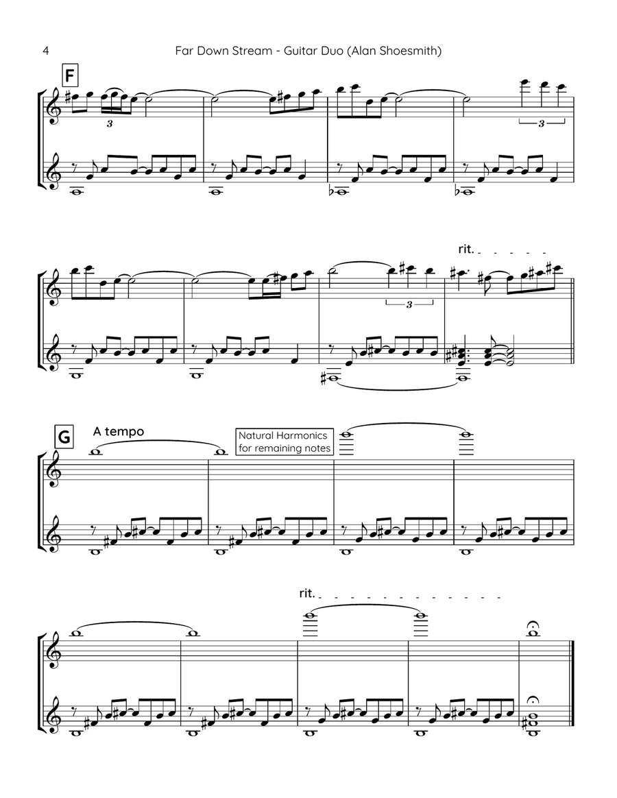 Far Down Stream - classical guitar duet (score & separate parts) Acoustic Guitar scores gallery preview page 4