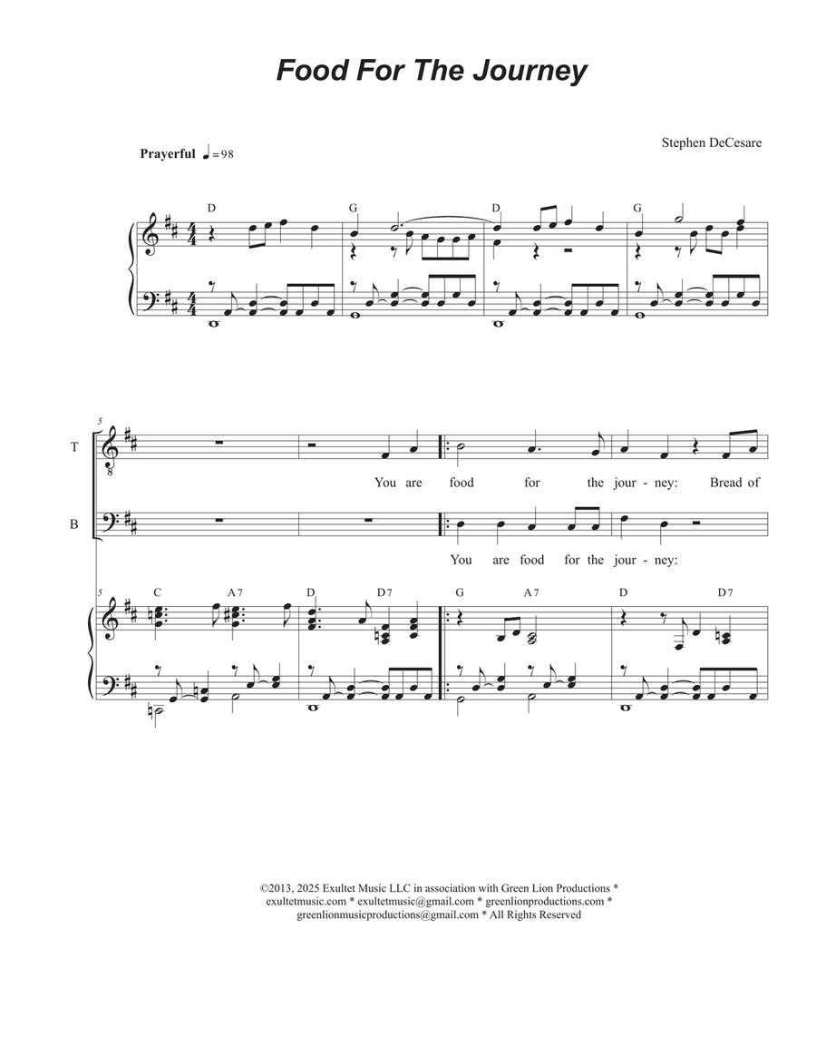 Food for the Journey (2-part choir - (TB) TB scores gallery preview page 1