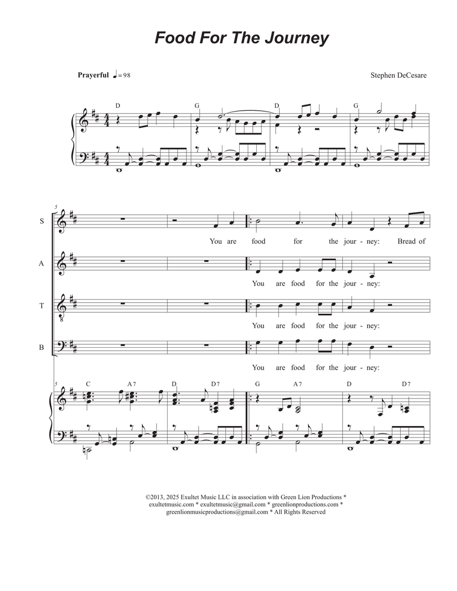 Food for the Journey (Vocal Quartet - (SATB) 4-Part scores gallery preview page 1