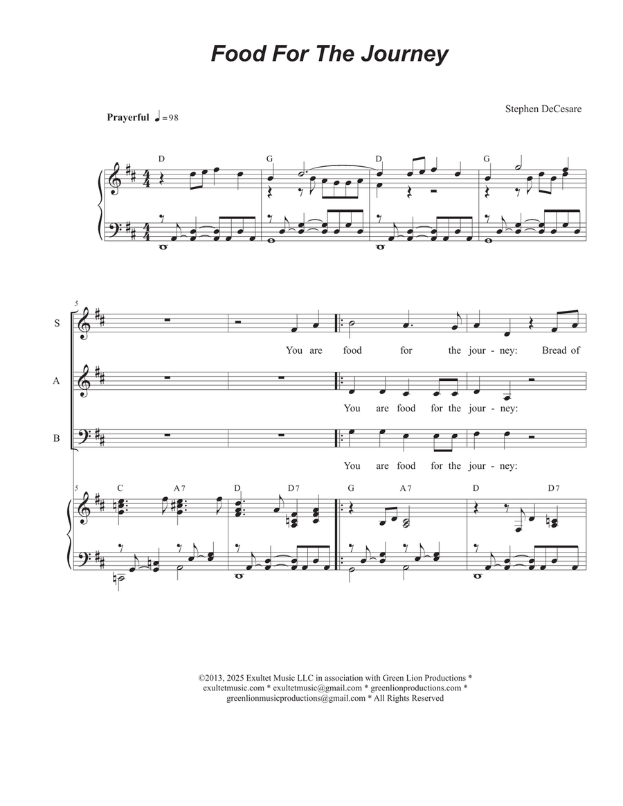 Food for the Journey (Vocal Trio - (SAB) 3-Part scores gallery preview page 1