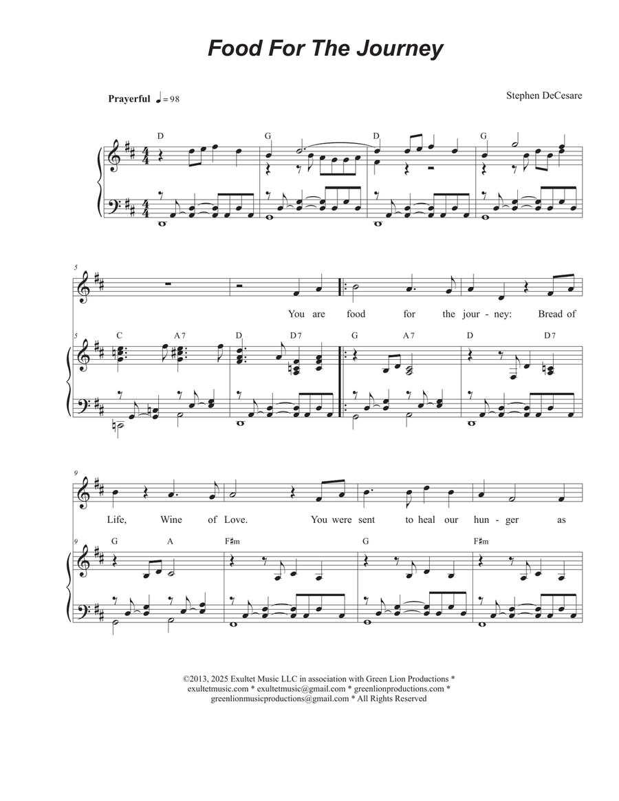 Food for the Journey (Vocal solo) Piano, Vocal scores gallery preview page 1