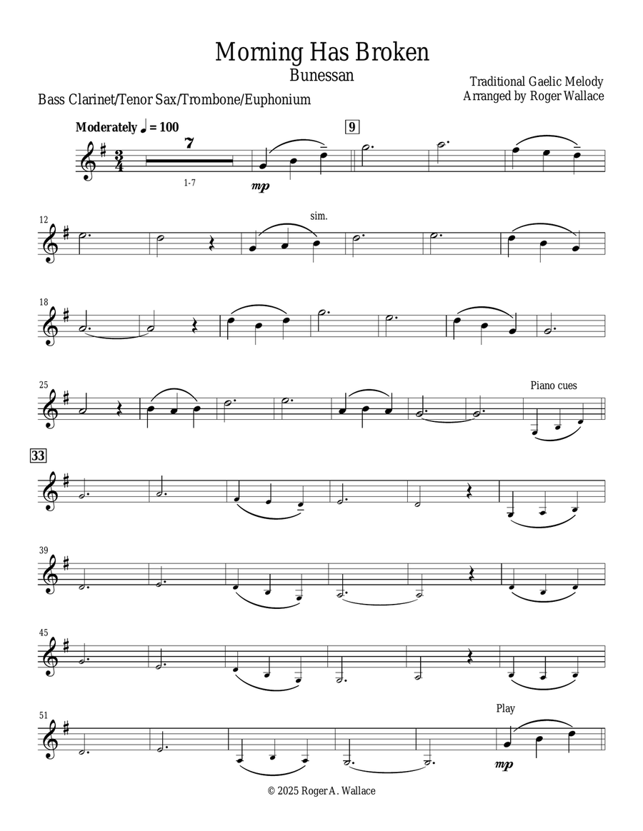 Morning Has Broken (Euphonium & Piano) Baritone Horn TC scores gallery preview page 1