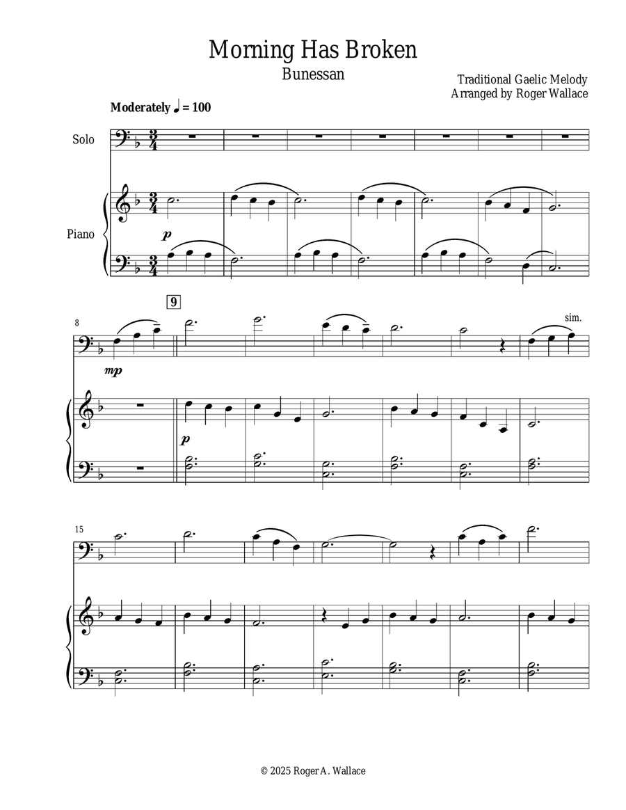 Morning Has Broken (Euphonium & Piano) Baritone Horn TC scores gallery preview page 3