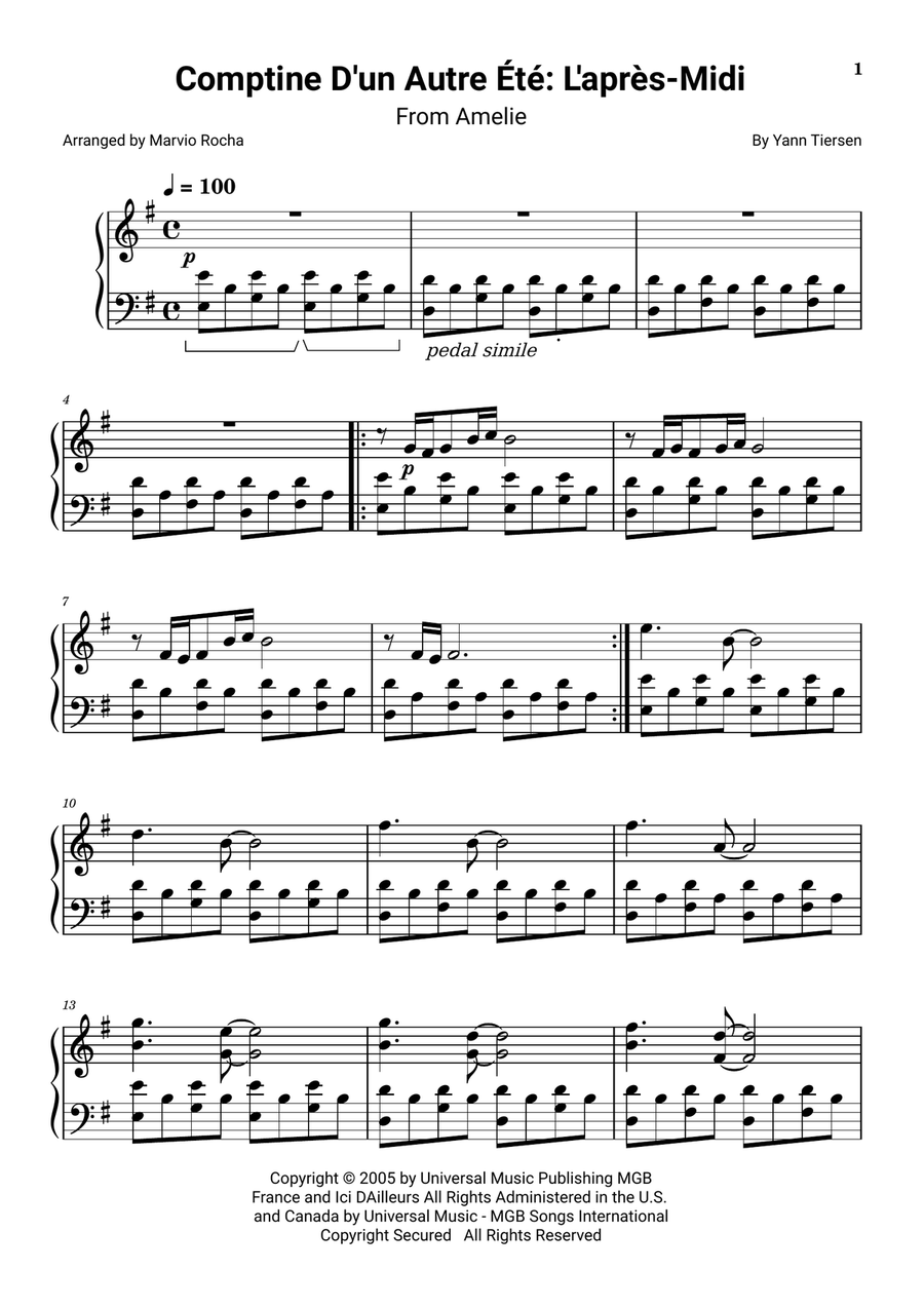 Comptine D'un Autre Été: L'après-Midi Piano Solo scores gallery preview page 2