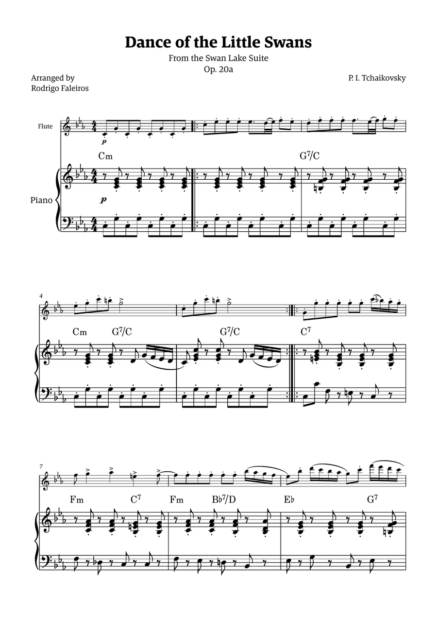 Dance of the Little Swans - for flute and piano (with chords) Chamber Music scores gallery preview page 1