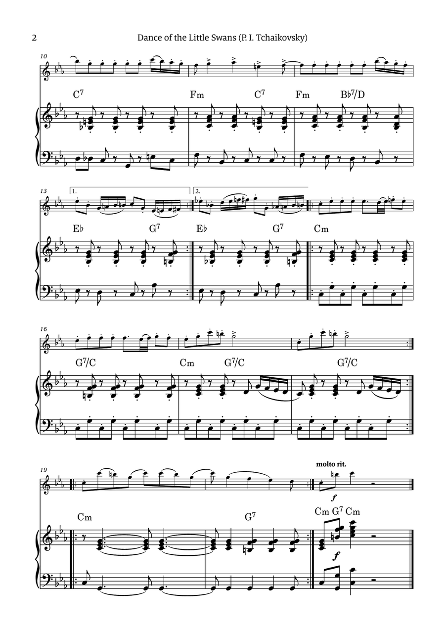 Dance of the Little Swans - for flute and piano (with chords) Chamber Music scores gallery preview page 2