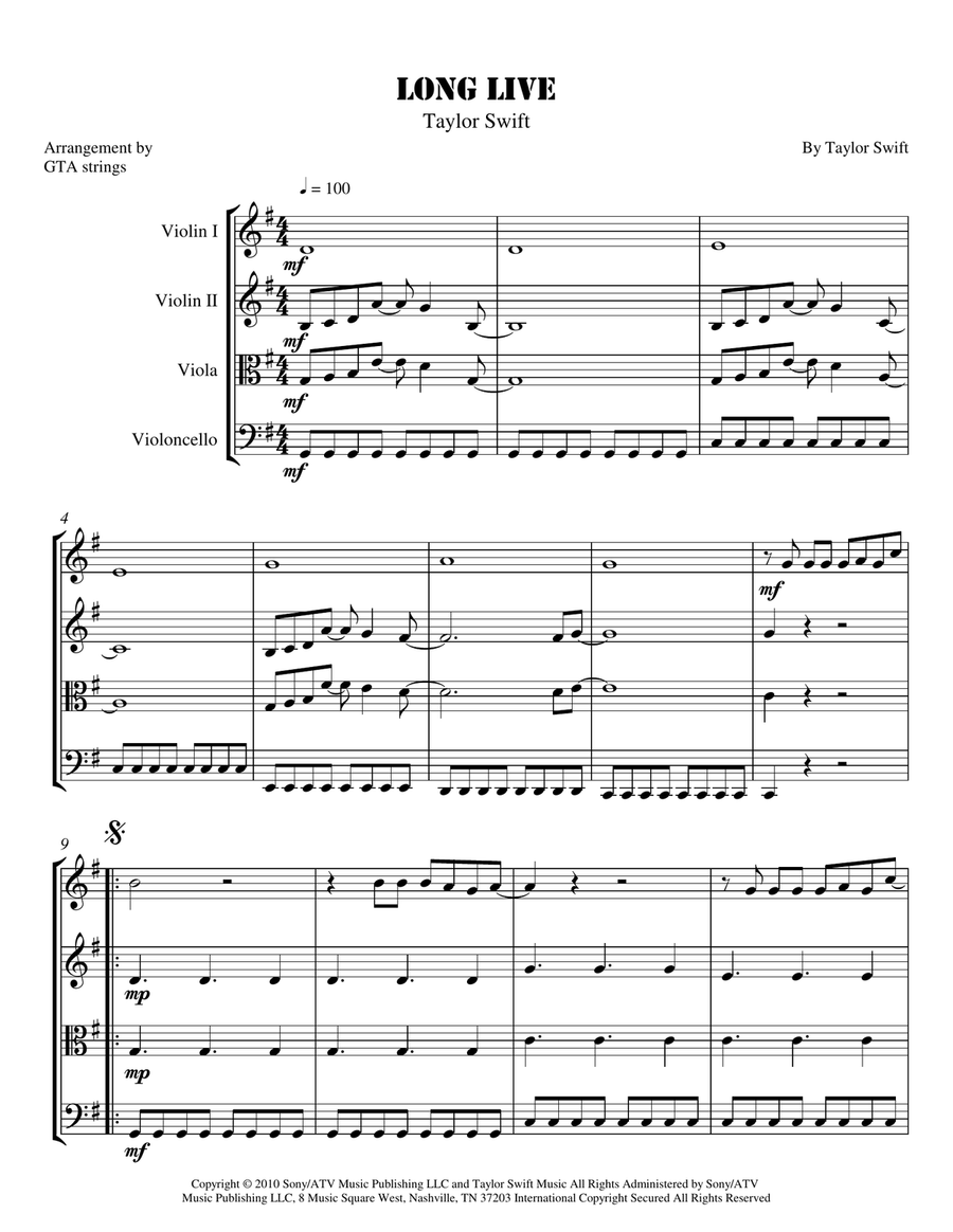 Long Live Long Live String Quartet scores gallery preview page 1
