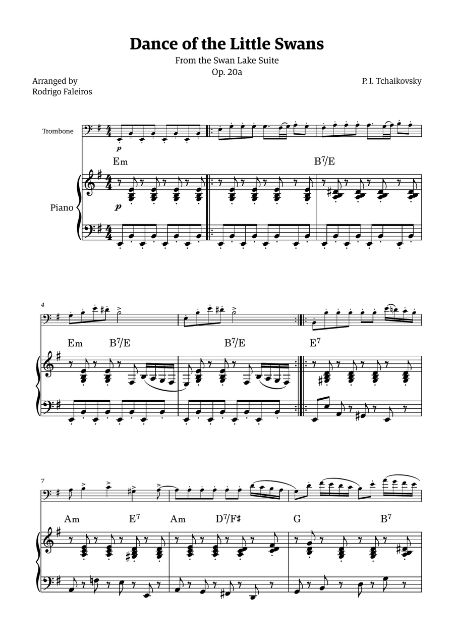 Dance of the Little Swans - for trombone and piano (with chords) Chamber Music scores gallery preview page 1
