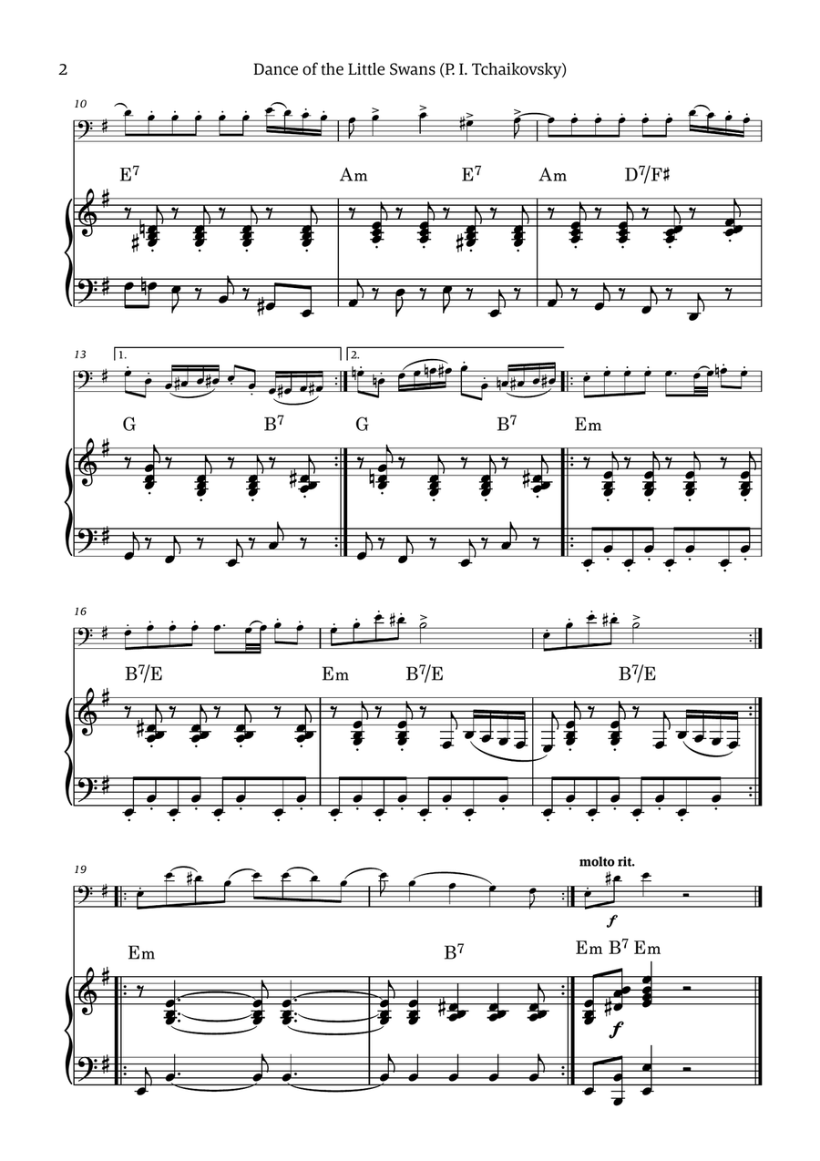 Dance of the Little Swans - for trombone and piano (with chords) Chamber Music scores gallery preview page 2