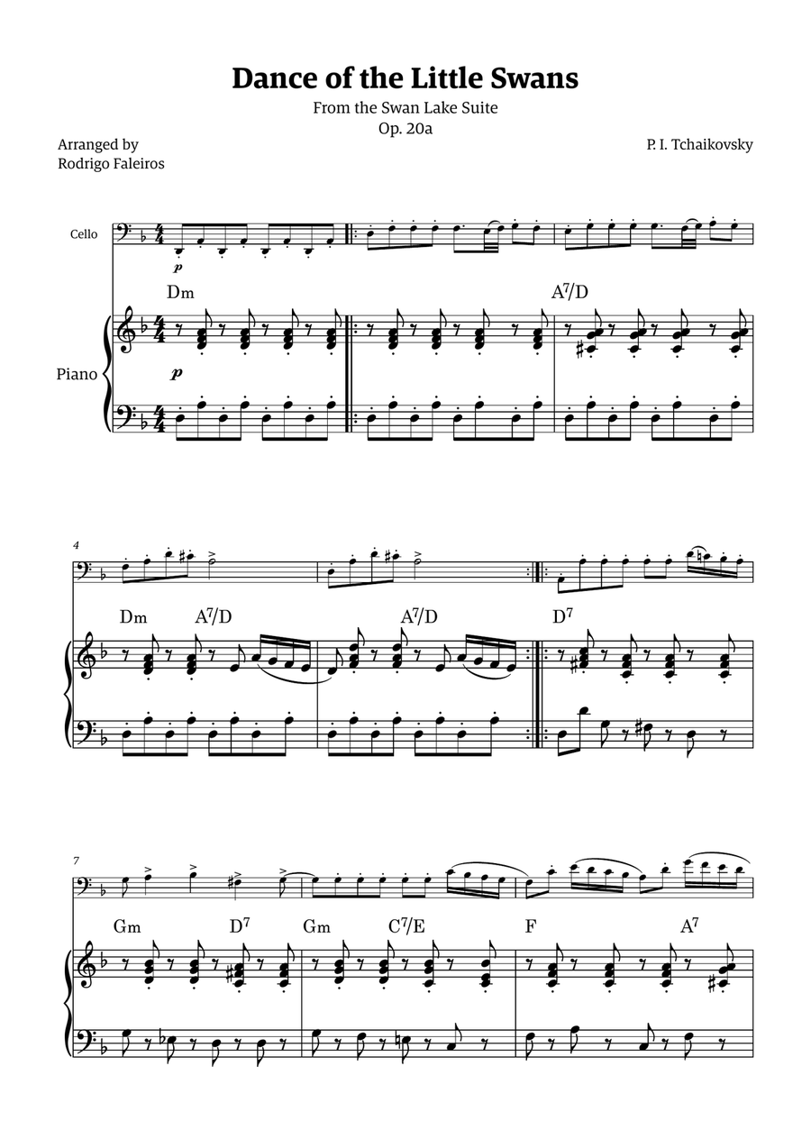 Dance of the Little Swans - for cello and piano (with chords) Chamber Music scores gallery preview page 1