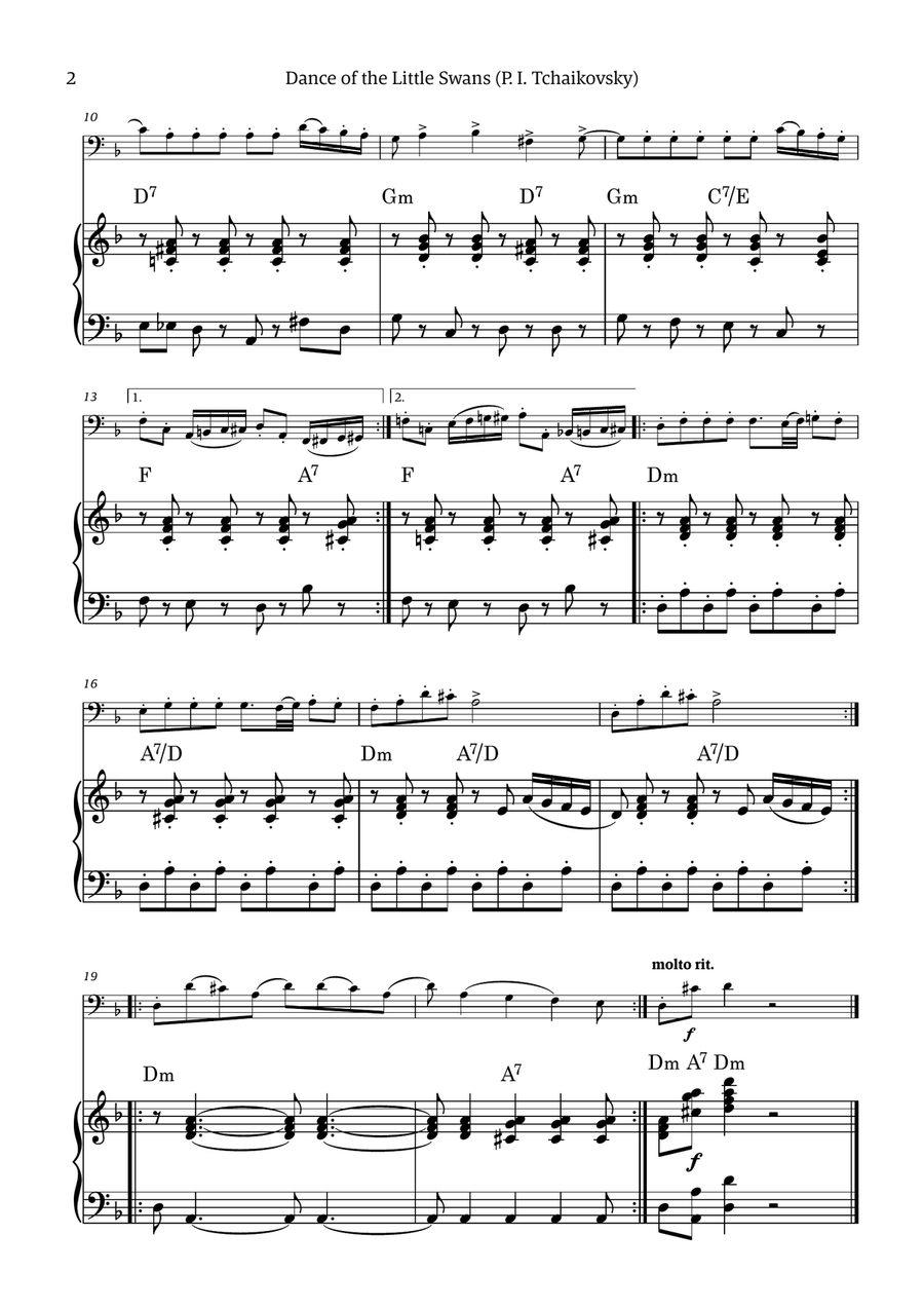 Dance of the Little Swans - for cello and piano (with chords) Chamber Music scores gallery preview page 2