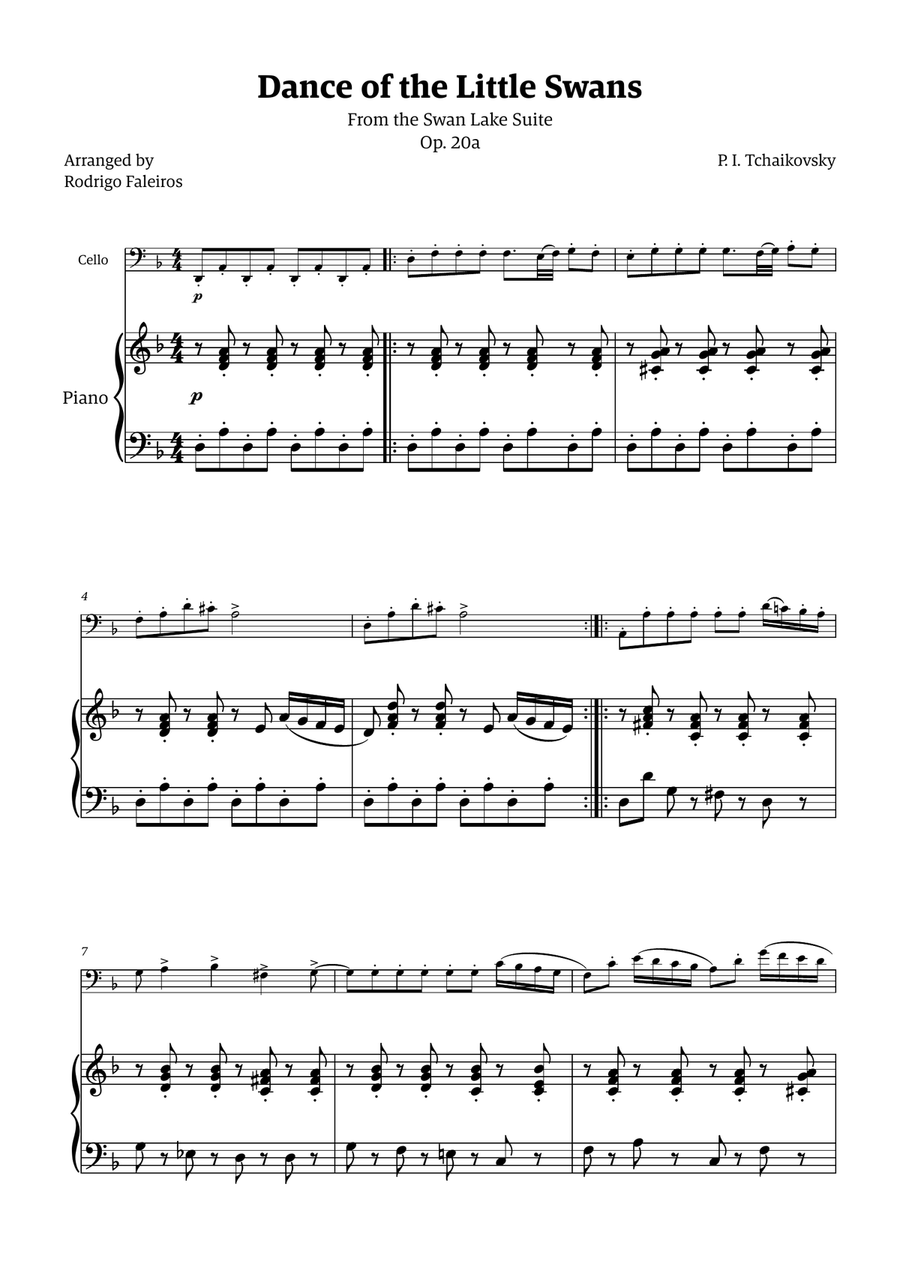 Dance of the Little Swans - for cello and piano Chamber Music scores gallery preview page 1