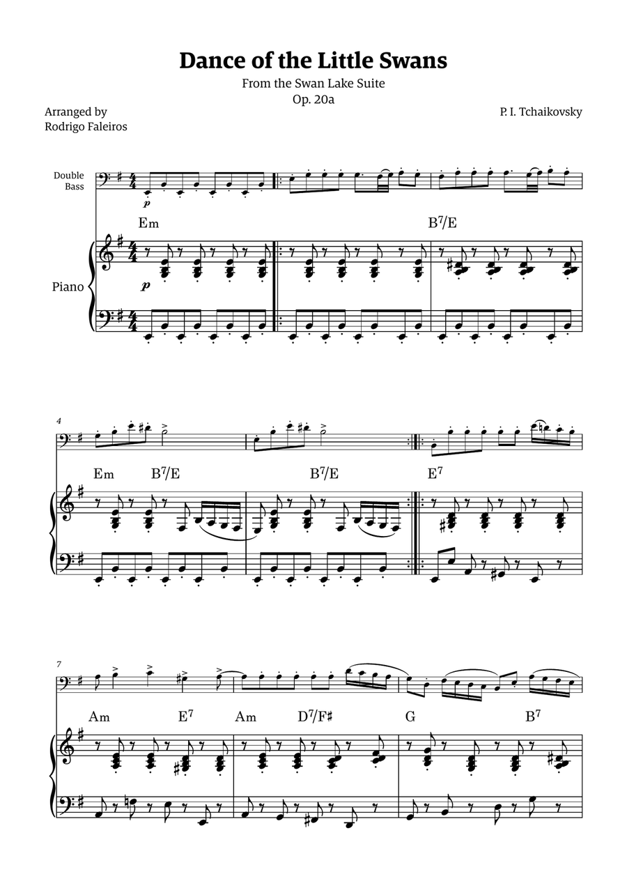Dance of the Little Swans - for double bass and piano (with chords) Chamber Music scores gallery preview page 1