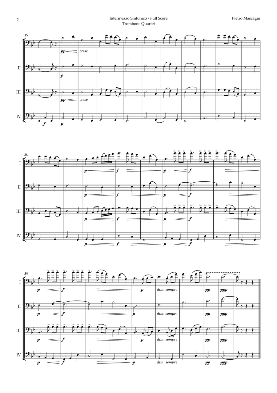 Intermezzo Sinfonico by Pietro Mascagni for Trombone Quartet Brass Quartet scores gallery preview page 2