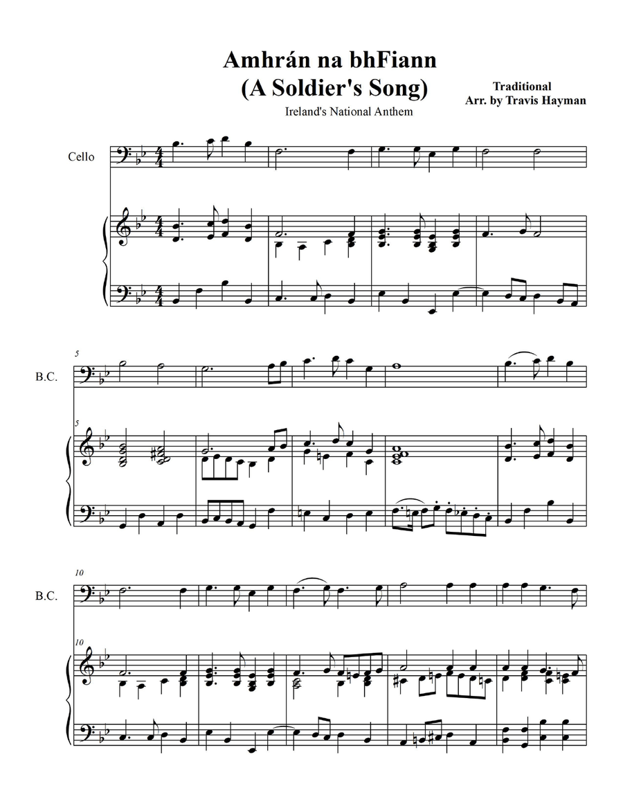 Amhrán na bhFiann - for Cello with Piano Accompaniment Piano scores gallery preview page 3