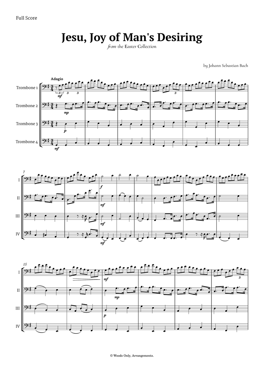 Jesu, Joy of Man's Desiring by Bach for Trombone Quartet Brass Quartet scores gallery preview page 1