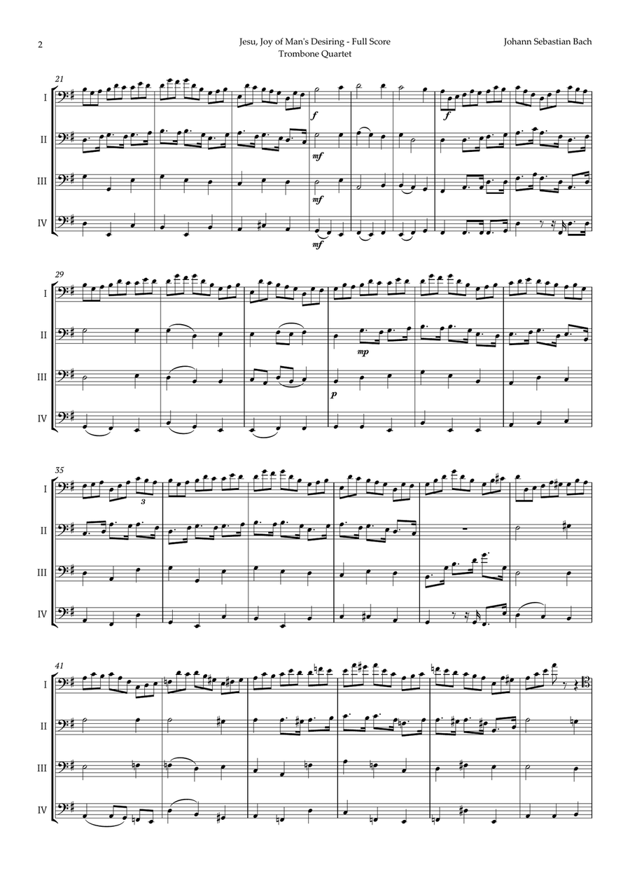 Jesu, Joy of Man's Desiring by Bach for Trombone Quartet Brass Quartet scores gallery preview page 2