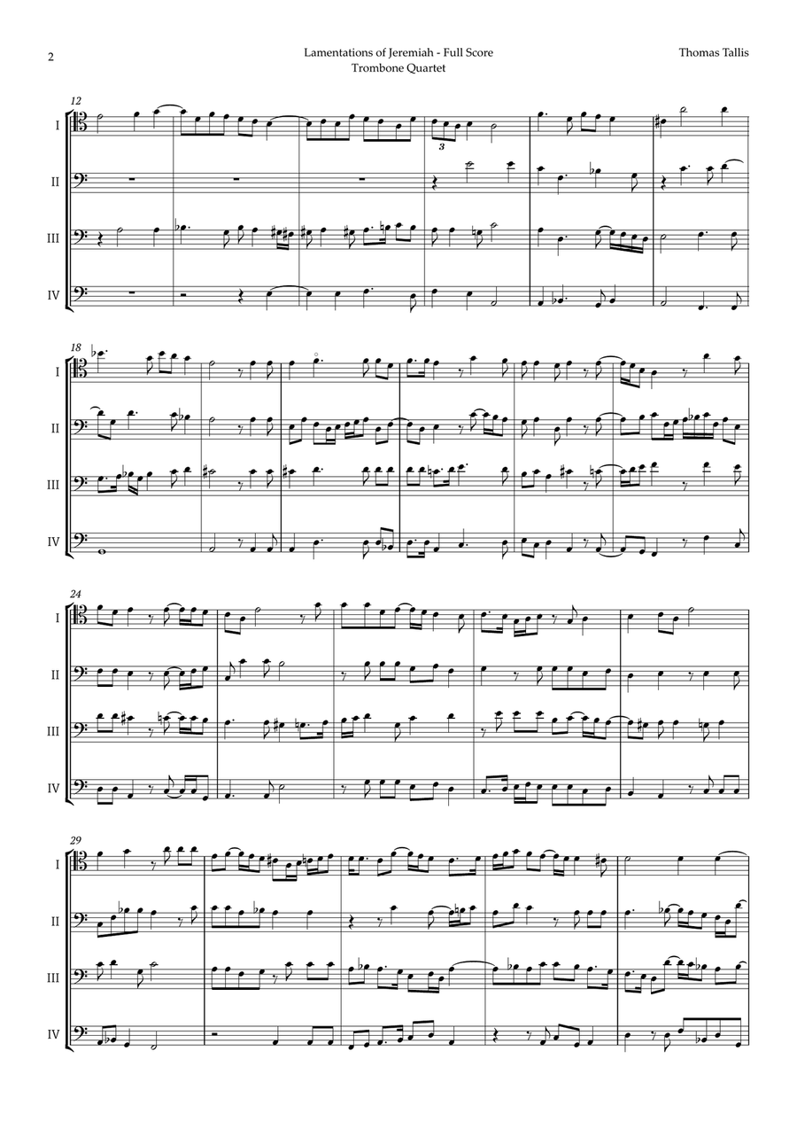 Lamentations of Jeremiah by Thomas Tallis for Trombone Quartet Brass Quartet scores gallery preview page 2