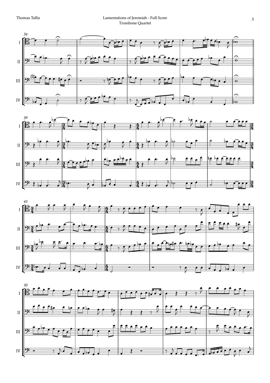 Lamentations of Jeremiah by Thomas Tallis for Trombone Quartet Brass Quartet scores gallery preview page 3