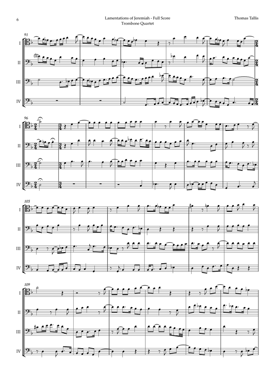 Lamentations of Jeremiah by Thomas Tallis for Trombone Quartet Brass Quartet scores gallery preview page 6