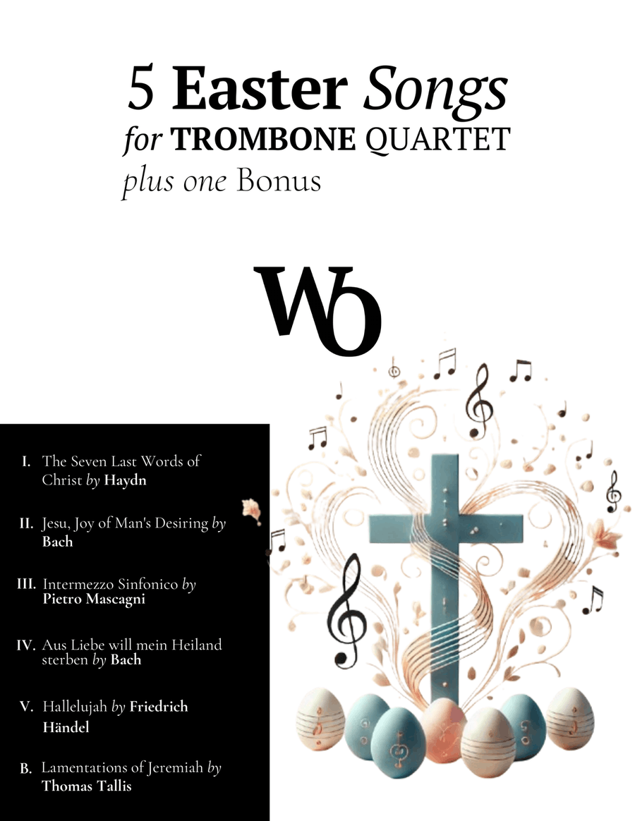 5 Easter Songs for Trombone Quartet plus one Bonus Brass Quartet scores gallery preview page 1