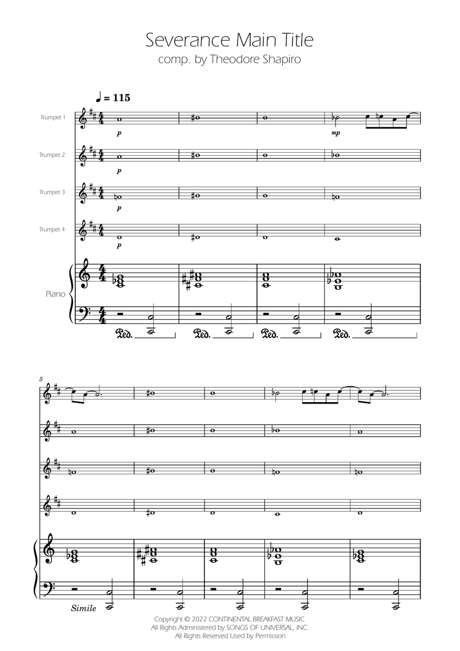 Severance - Main Title Theme Brass Quartet scores gallery preview page 1