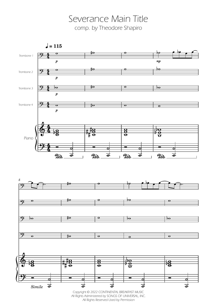 Severance - Main Title Theme Brass Quartet scores gallery preview page 1
