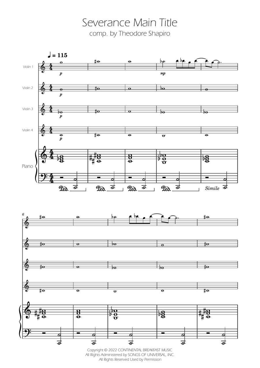 Severance - Main Title Theme String Quartet scores gallery preview page 1