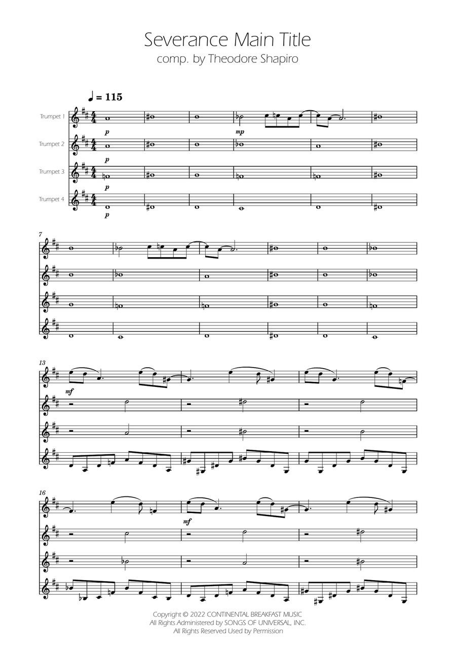 Severance - Main Title Theme Brass Quartet scores gallery preview page 1