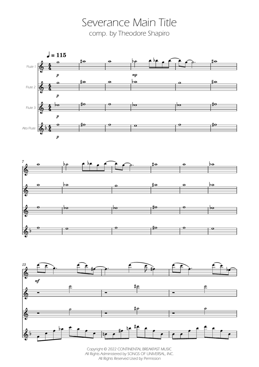 Severance - Main Title Theme Flute Quartet scores gallery preview page 1