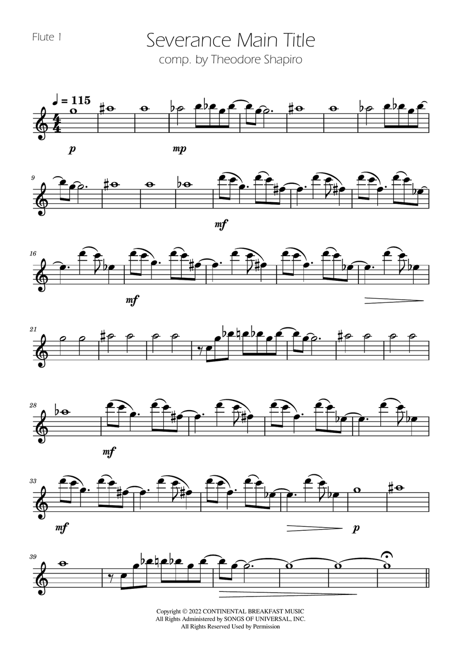 Severance - Main Title Theme Flute Quartet scores gallery preview page 4
