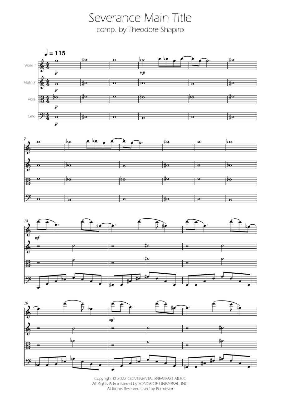 Severance - Main Title Theme String Quartet scores gallery preview page 1