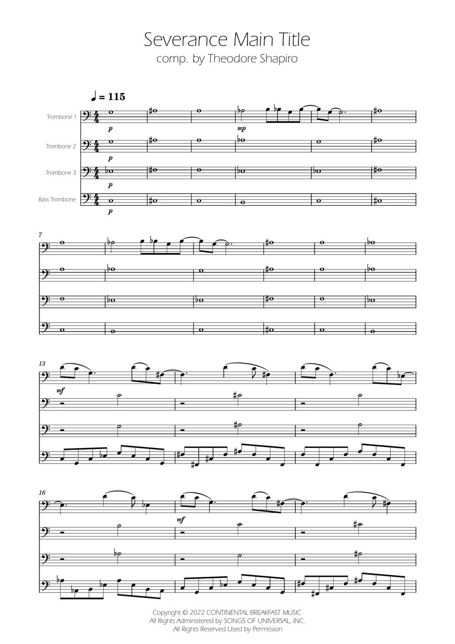 Severance - Main Title Theme Brass Quartet scores gallery preview page 1