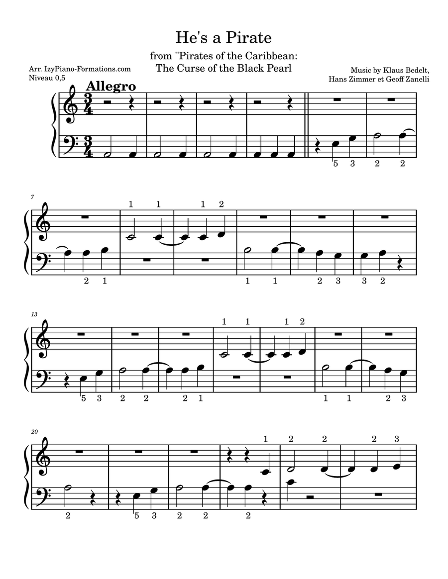He's a Pirate from ''Pirates of the Caribbean: the Curse of the Black Pearl'' Easy Piano scores gallery preview page 1