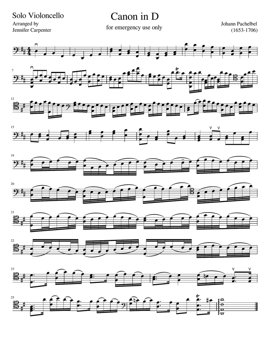 Canon in D for Solo Cello (for emergency use only) Cello Solo scores gallery preview page 1