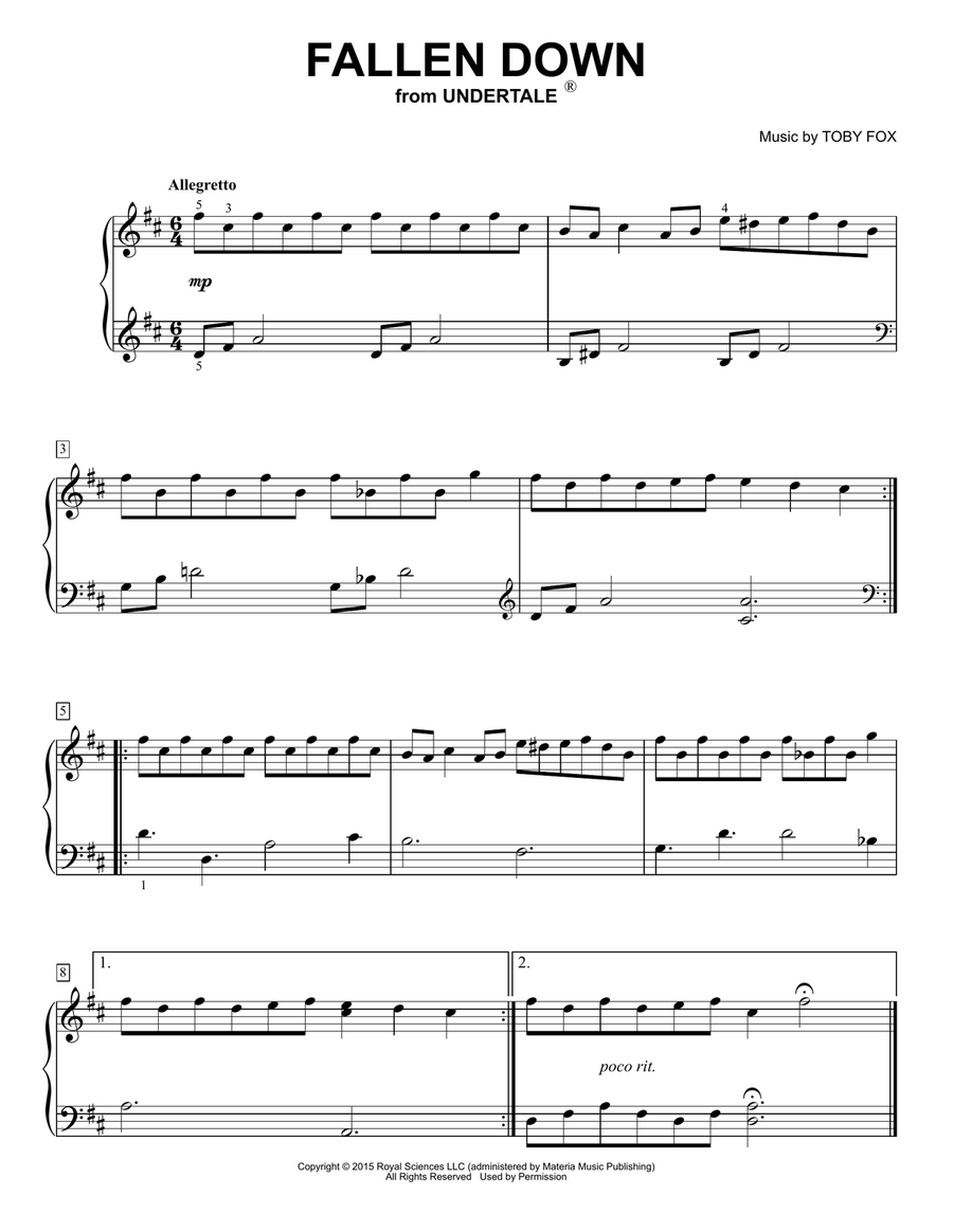 Fallen Down (from Undertale) Easy Piano scores gallery preview page 1