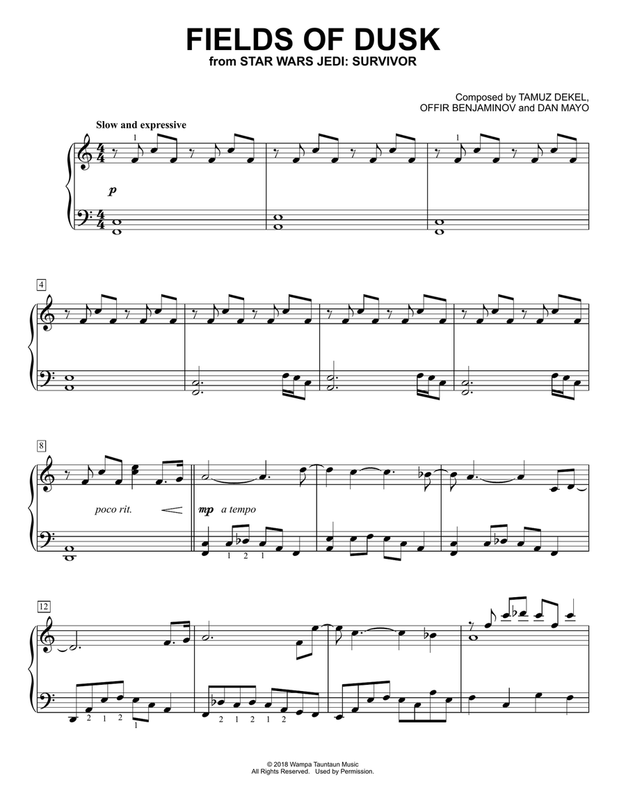 Fields Of Dusk (from Star Wars Jedi: Survivor) Easy Piano scores gallery preview page 1