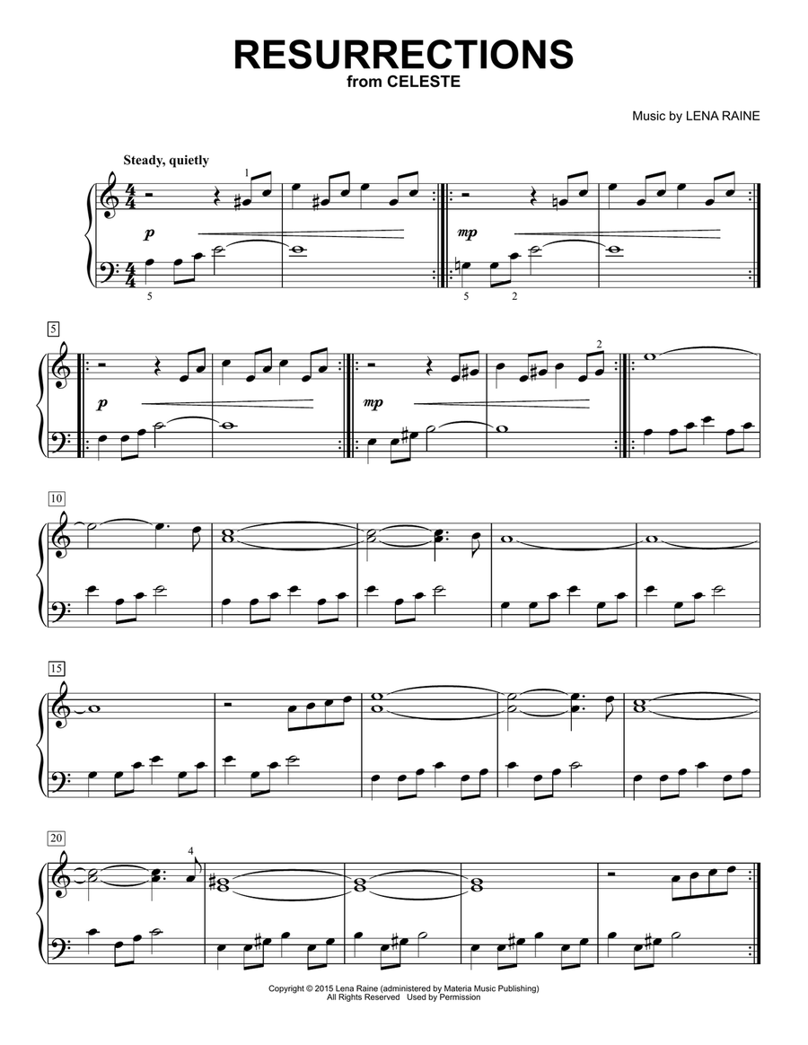 Resurrections (from Celeste) Easy Piano scores gallery preview page 1