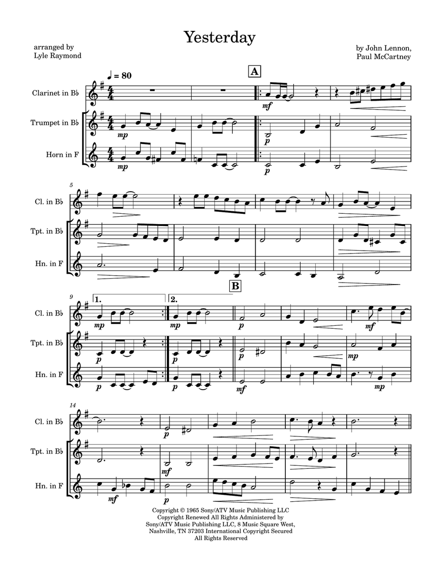Yesterday Yesterday Small Ensemble scores gallery preview page 1